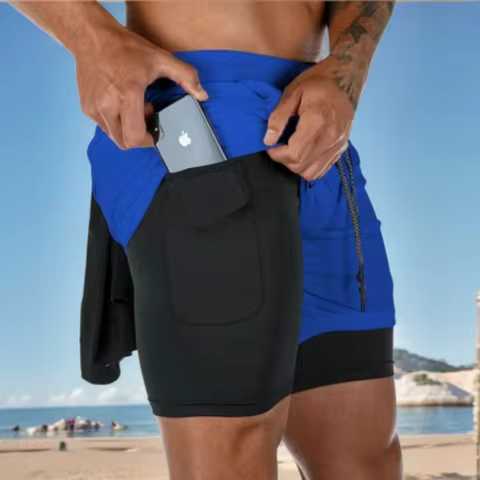 2025 Men's Running Shorts New 2-in-1 Double Layer Sports Shorts Gym Fitness Shorts Training Jogging 