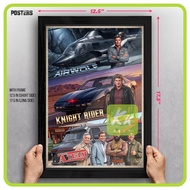 1980s TV Poster (Code: 80S01) Airwolf, Knight Rider, A-Team, 12.5 in x 17.5 in with Frame
