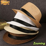 ZOOMING Straw Panama Cap Summer Gangster Cap Beach Cowboy Fedora Hat