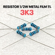 (10 PCS) RESISTOR 1/2W 1/2WATT 3K3 3.3K 3.3 KILO MF 1% ROHS