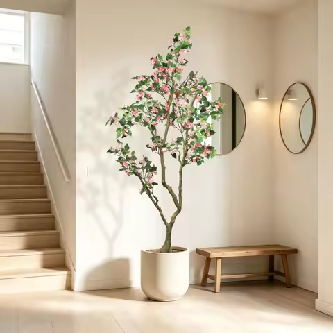 7FT Artificial Bougainvillea Tree with Realistic Pink Silk Flowers, Tall Faux Flowering Plant in Pot