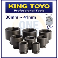 King Toyo 3/4" Impact Socket 30mm 32mm 36mm 38mm 41mm 6pt / 6 point / tayar lori / soket hitam / box