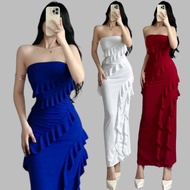 FYANG SUMMER ELEGANT MAXI RUFFLE BODYCON DRESS - Woman Tube Top Dress Stretch Slim Layered Cocktail