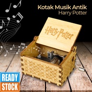 Kotak Musik Antik Wooden Music Box Engraving Kayu Klasik Vintage Hand Crank Unik Mini Handcrank Puta