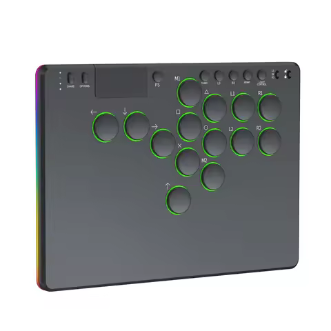 14 Keys Black Fighting Game Keyboard with RGB Arcade Fighting Stick Supports Hot Swap for Switch/Pla