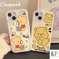 เคส Casepark สำหรับ iPhone 11 12 13 14 15 Pro Max Xr Xs Max 7Plus การ์ตูนหมีพูห์คู่ Winnie แถบสีขาวสวยงามเคสแข็งป้องกันพร้อมส่งเคสโทรศัพท์สต็อก