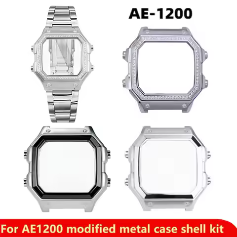 AE-1200 Solid Stainless Steel Case for Casio Metal Shell AE1200 AE-1200WH AE-1300 Bezel Glass Waterp