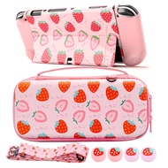 Nintendo Switch OLED Strawberry Beautiful Travel Carrying Case Handheld Bag with Play Stand Bracket