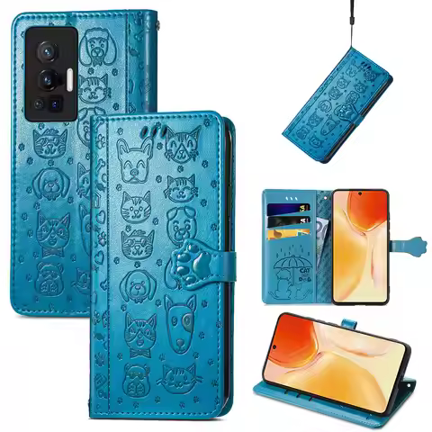 Pet Cat Dog Cute Case for Vivo X70 Pro (6.56in) 5G Wallet Book Leather Cover Box Rope Black X70Pro V