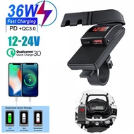 PD QC3.0 Motorcycle USB Fast Charger 36W Handlebar USB Type C Socket with Switch Voltmeter Waterproo