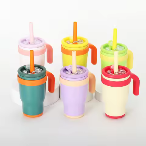 14OZ Stainless Steel Children's Handle Cup Straw Mug Vacuum Water Bottle Children's Insulated Cup Th