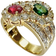 Size 10.5, Ruby, Garnet, Diamond (0.74 ct, 1.39 ct carat), K18 Gold, 7.9g, Women's Ring [Pre-owned]