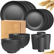 WGB16Pcs Dinnerware Set Wheat Straw Eco Friendly BPA Free Biodegradable Unbreakable Dinner Plate Set