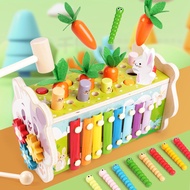 Montessori Early Education 8 in 1 Whack-a-Mole Pulling Radish Multifunctional Wooden Knocking Piano 