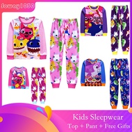 2pcs Kids Pyjamas P'js Set Cartoon Girls Boys Sleepwear Baby Shark Children Long Sleeve Pajamas Nightwear Homewear