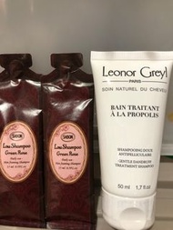 Sabon shampoo green rose 15ml / Leonor Greyl 蜂膠 精華 dandruff shampoo 50ml/ Sisley hair mask 髮模