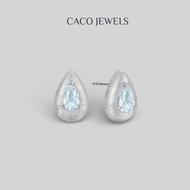 CACO 925 Sterling Silver Teardrop Earrings with Zirconia Aquamarine "Satin" (1 Pair)