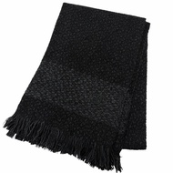 成色極佳 □ 香奈兒 YZ079068 80% 羊絨 Coco Mark 刺繡大號披肩圍巾 黑色 淺藍色 正品 男女通用