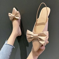 Giày Sandal Satin Face Flat Bottom Pointed Toe Butterfly Knot Cover Head Giày Sandal Thời Trang Cho 