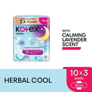 KOTEX Herbal Cool Overnight Wing Pad 32cm (10s x 3 Packs) Sanitary Pad with Calming Lavender Scent