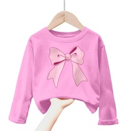 baju kaos anak cewek gambar pita viral korea lengan panjang Tshirt kids ribbon 1-12tahun k.079