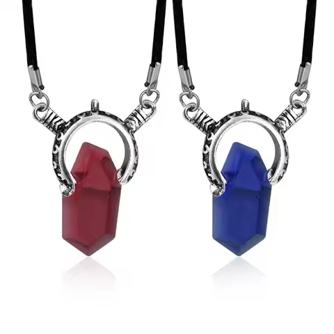 Dmc Devil May Cry 5 Dante Pendant Necklace Red Blue Gem Cosplay Necklaces Long Rope Chain Vintage Gi