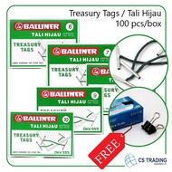 Balliner Treasury Tags Tali Hijau No. 6, 7, 8, 9, 10 Short Length Metal End Green Cord Pack of 100 F