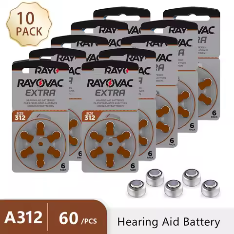 60PCS Rayovac Extra Hearing Aid Batteries 312 A312 312A P312 PR41 UK ITC Hearing Aids Zinc Air Batte