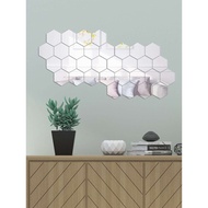 Hexagonal Mirror Decorative Mirror Sticker Wall Self-Adhesive Three-Dimensional Creative Stitching Sticker Wall Hexagonal Full @-