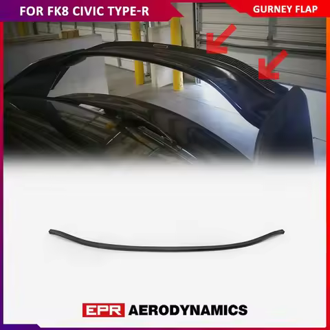 For FK8 Civic Type R ES Style Carbon Fiber Gurney Flap (For OEM Wing Blade) Glossy Carbon Spoiler Li