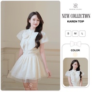 Derose Studio – Karen Top pressed lace Top with symmetrical bow accents