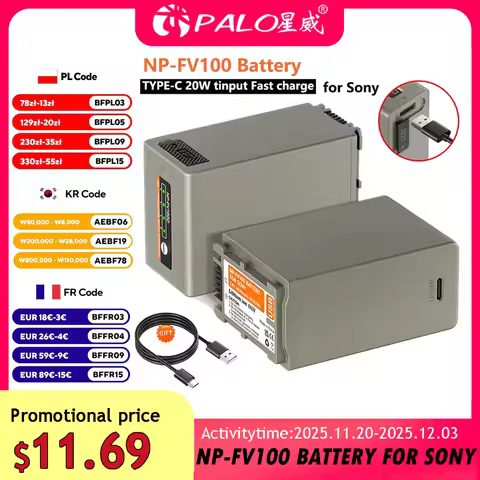 PALO 4590mAh NP-FV100 NP-FV70 Battery with 5V/2A Type-C Input for Sony FDR-AX33, FDR-AX53, FDR-AX60,