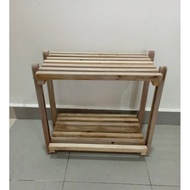 Wood shoes rack two layer, rak kasut kayu dua tingkat (100% kayu nyatoh, buat malaysia) made in mala