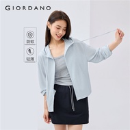 GIORDANO Women Jackets Anti-Mosquito Drawstring Hoodie Jackets Zip Front Simple Fashion Casual Sweat