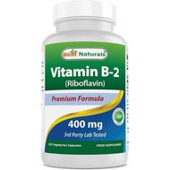 Best Naturals Vitamin B2 (Riboflavin) 400mg - Relief - Veggie Capsules - Conezyme Precursor - 120 Co