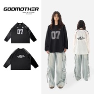 GODMOTHER No. 7 Long-Sleeved Sports T-Shirt American Hip Hop Style Unisex Loose Sleeve T-Shirt