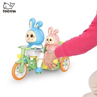 TOOYFUL การ์ตูนกระต่ายจักรยานสามล้อไฟฟ้าของเล่นแบบโต้ตอบกระต่ายเด็กรถแข่งของเล่นสำหรับอายุ3 4 5 Kado Ulang Tahun