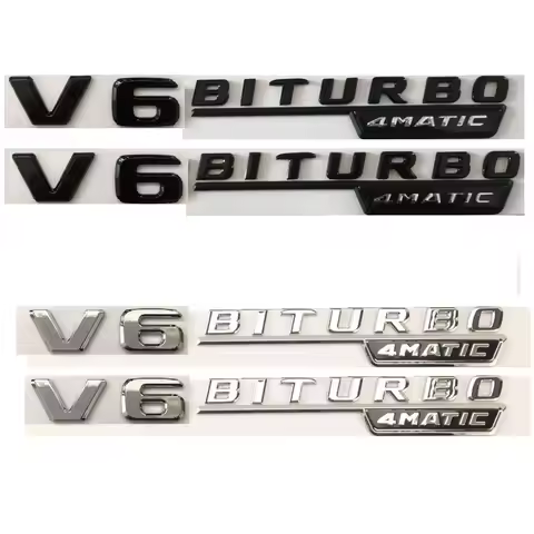 For Mercedes Benz AMG Flat Letters V6 BITURBO 4MATIC Both Fender Emblems Badges V 6 BITURBO4MATIC Sy