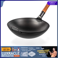 [sg stock] YOSUKATA 14“ Carbon Steel Wok Pan Stir Fry Pans Japanese Chinese Wok Round Bottom Black Steel Wok