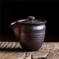 柴燒老巖泥寶瓶純手工支釘燒茶壺日式復古黑陶手抓壺粗陶茶具單壺