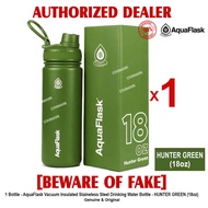 AQUAFLASK 18oz HUNTER GREEN Aqua Flask Wide Mouth with Flip Cap Spout Lid Flexible Cap Vacuum Insulated Stainless Steel Drinking Water Bottle Bottles or Tumbler Tumblers Authentic - 1 Bottle