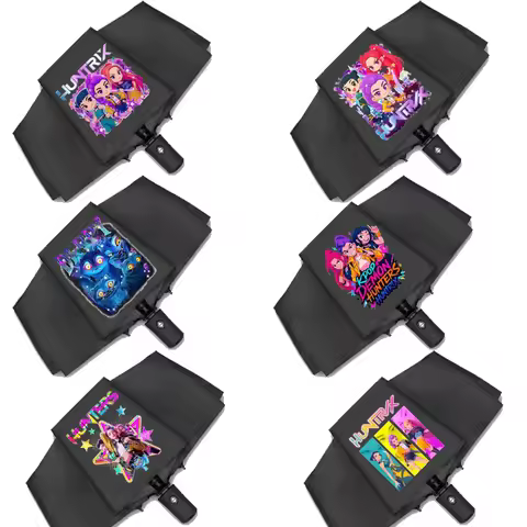 KPop Demon Hunters Automatic Umbrella Anime Portable Folding Anti UV Rain Sun Umbrella Outdoor Sunsh