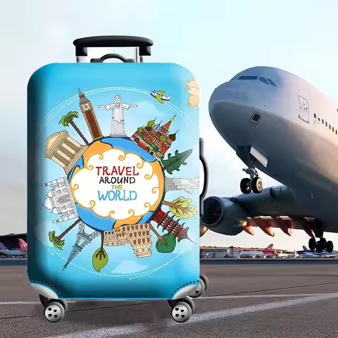 Luggage Sleeves Thick Stretch Fabric World Map Luggage Protector Luggage Dust Cover For 18-32 Inch L