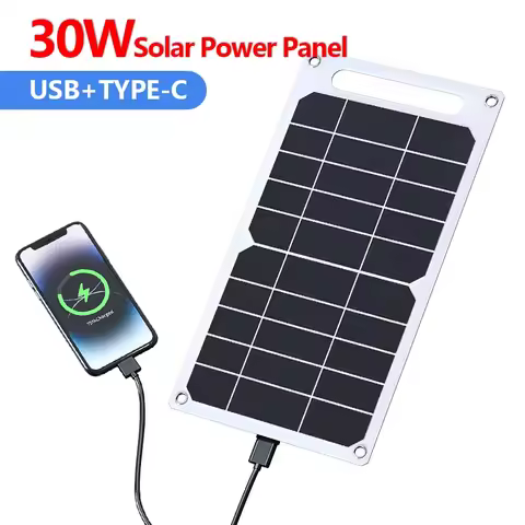 Solar Panel 30W USB Type-C Waterproof Outdoor Hiking Camping Portable Battery Mobile Phone Charging 