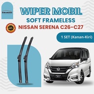 Frameless Front Wiper for Nissan Serena C26/C27, Pair Right and 2 Stainless Steel Frames, Rust-Resis