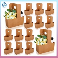 Kraft Flower Gift Bags 25Pcs Drink Carrier with Handle to 2 Cup Rectangle Floral Wrap Packing Box Kr