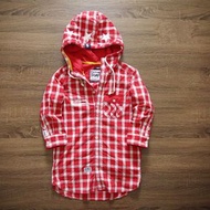 五月天潮牌【STAYREAL】紅色格紋連帽七分袖襯衫XS
