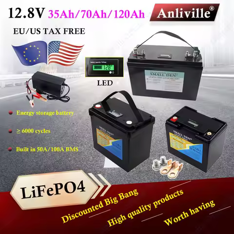 New 12V 35Ah 70Ah 120Ah LiFePO4 rechargeable battery pack, suitable for electric boats, golf carts, 