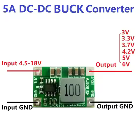 5A Buck DC-DC Converter Module 4.5V-18V To 3V 3.3V 3.7V 4.2V 5V 6V Board For lm2596 lm317 nodemcu ra