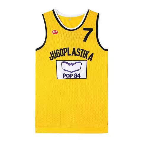 Movie version yellow basketball jersey No.7 Croatia JUGOPLASTIKA 7 KUKOC embroidery outdoor quick-dr